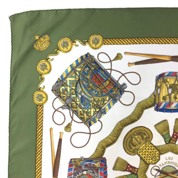 HERMES LES TAMBOURS Carre 90 Multicolor100%  Silk Scarf - Picture 4 of 8